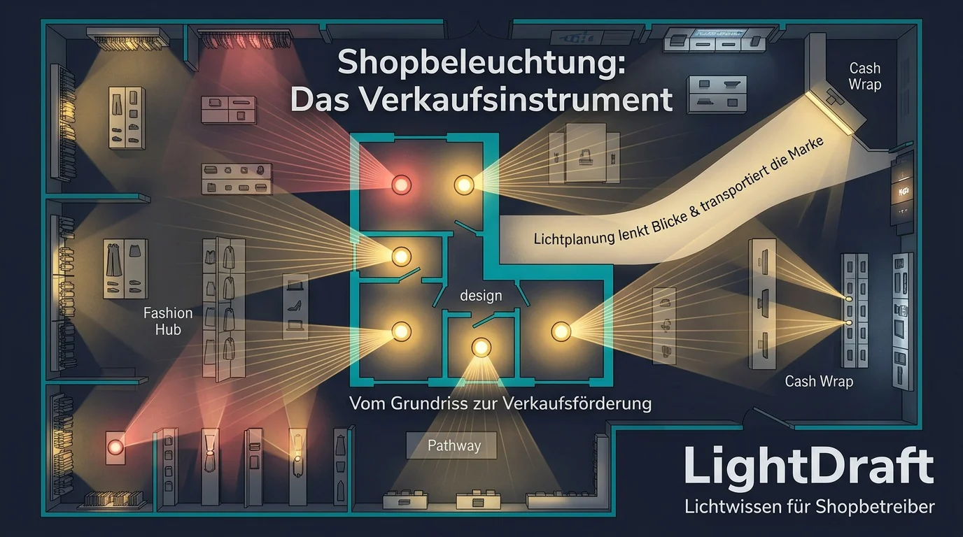 Lichtplanung Verkaufsraum: Strahler an Schiene setzen Akzente auf Ware im Modegeschäft